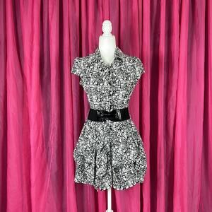 BCX belted button down pintucked party dress, L